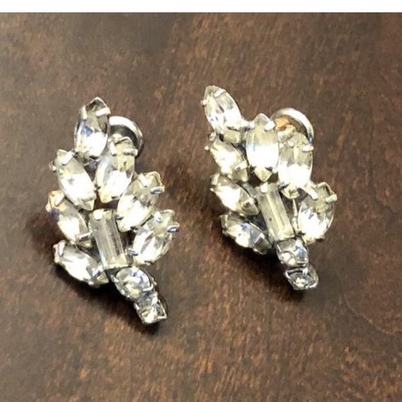 1930s Bouquet Rhinestone 925 Non-Pierced Earrings - Picture 4 of 5